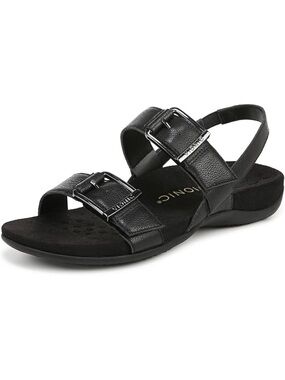 VIONIC Reese Slingback Heeled Sandasl 9 Black Leather Adjustable Comfort Casual